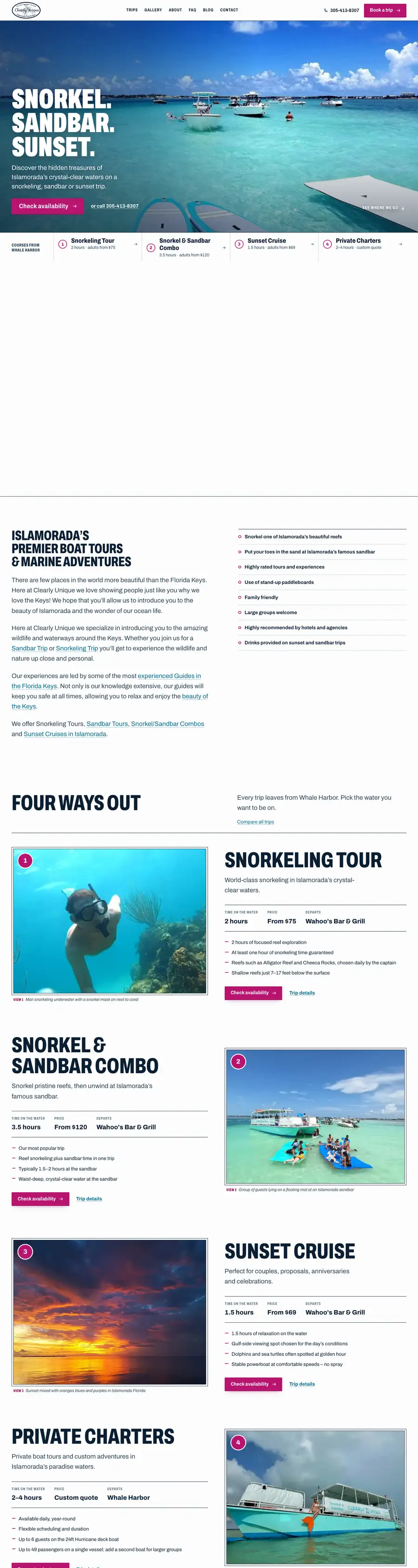 Clearly Unique Charters homepage